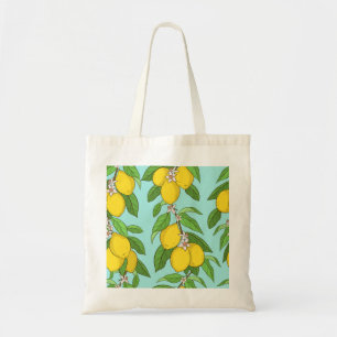 Bolsa Tote Limões, Fundo Azul Vibrante Sem Olhos.
