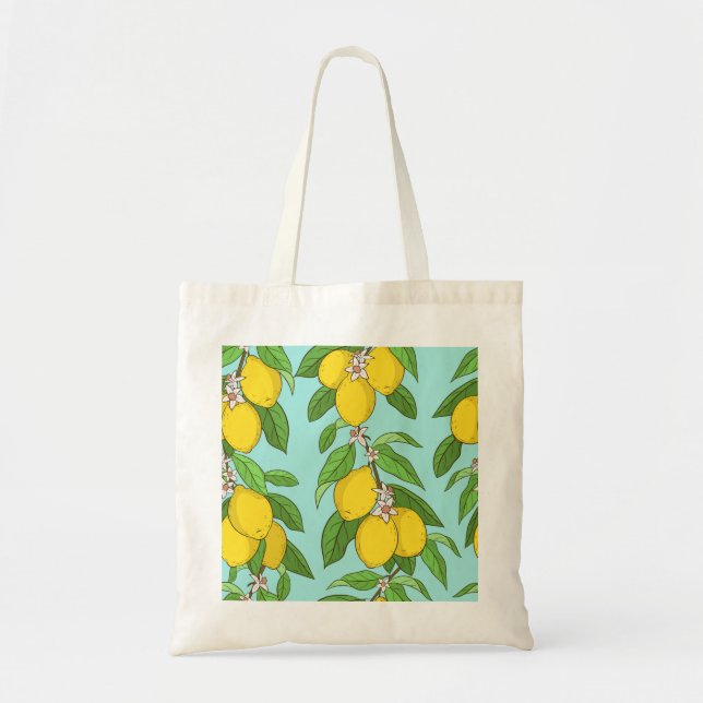 Bolsa Tote Limões, Fundo Azul Vibrante Sem Olhos. (Frente)