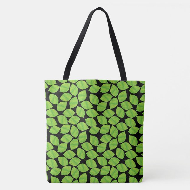 Bolsa Tote Limões verdes frutado, fundo preto para personaliz (Frente)