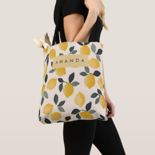 Bolsa Tote Limões Vintage Personalizados com Folhas Verdes