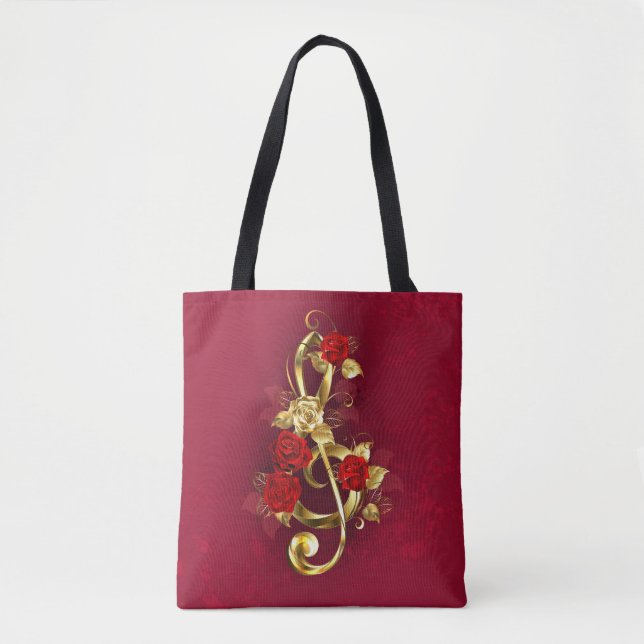 Bolsa Tote Limpeza de ouro com Flores Rosa (Frente)