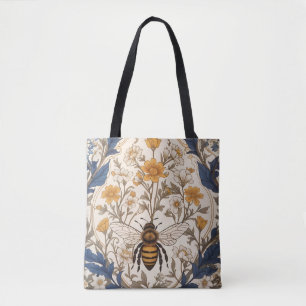 Bolsa Tote Linda Abelha Vintage Floral Amarela e Azul