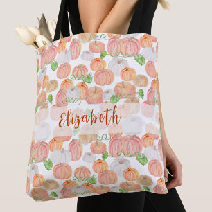Bolsa Tote Linda Abóbora Nome Personalizado Outono
