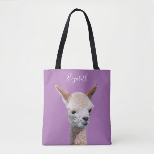 Bolsa Tote Linda Alpaca, Personalizar Nome, Lavanda