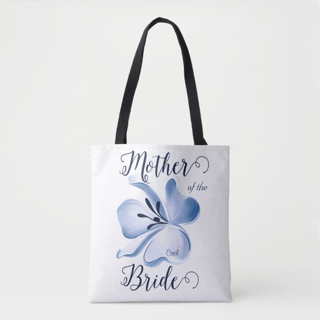 Bolsa Tote Linda Aquarela Azul Flor Mãe de Noiva (Frente)