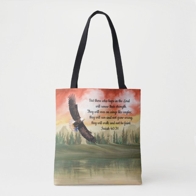 Bolsa Tote Linda Aquarela Soar Águia Isaiah 40:31 (Frente)
