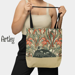 Bolsa Tote Linda Arte Nouveau Engraçado Cores de Vintage Cat