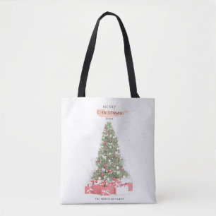 Bolsa Tote Linda Árvore de Natal Aquarela Arte de Natal