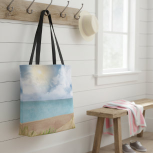 Bolsa Tote Linda Cena de Praia de Watercolor