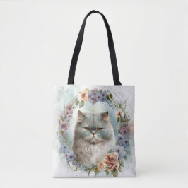 BOLSA TOTE LINDA CINZA DE ÁGUA E COR DE ÁGUA E FLORES DE GATO