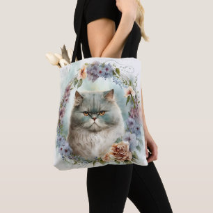 BOLSA TOTE LINDA CINZA DE ÁGUA E COR DE ÁGUA E FLORES DE GATO