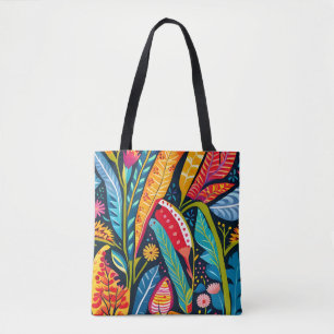 Bolsa Tote Linda, Colorida Otomi Floral Art.