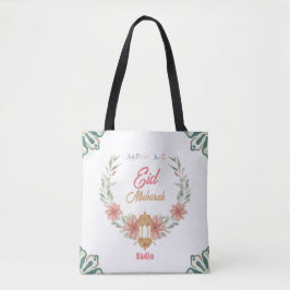 Bolsa Tote Linda Eid Mubarak |Flores Ramadãs Com Lâmpada