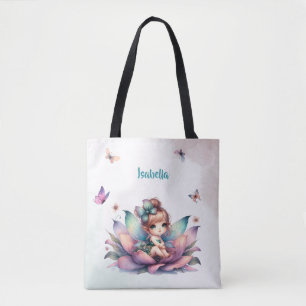 Bolsa Tote Linda fada sentada dentro da flor