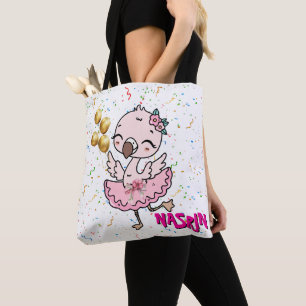Bolsa Tote Linda Flamingo Bailarina Rosa  