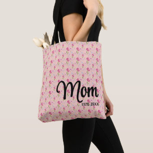 Bolsa Tote Linda Flor Silvestre Rosa Cor-de-Rosa Mãe Estabele