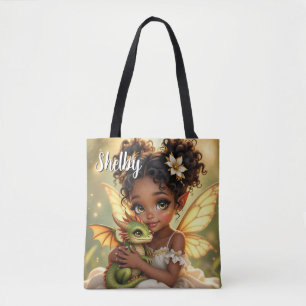 Bolsa Tote Linda Garota Fada de Anime e Dragão Chibi