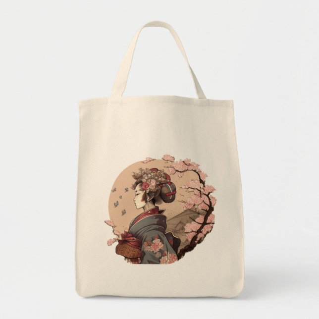 Bolsa Tote Linda Geisha Geiko Geigi Cherry Blossom Sakura (Frente)