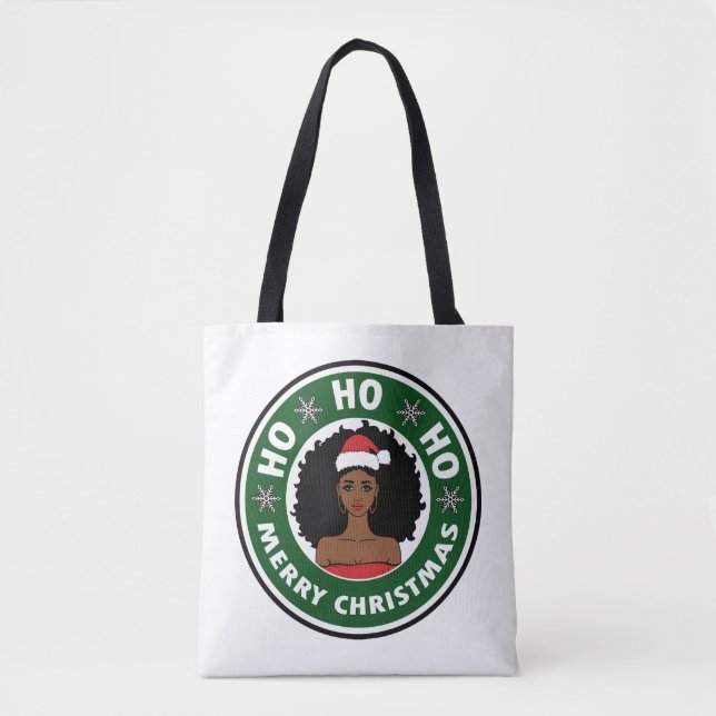 Bolsa Tote Linda Ho Ho Feliz Natal Afro Girl (Frente)