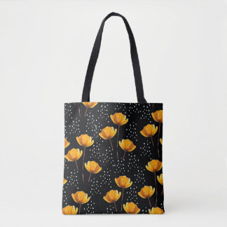 Bolsa Tote Linda ilustração de flores e bolinhas