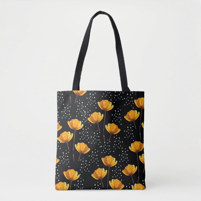 Bolsa Tote Linda ilustração de flores e bolinhas (Frente)