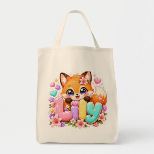 Bolsa Tote Linda Lily Raposa Nome Pastel Rosa Floral Madeira