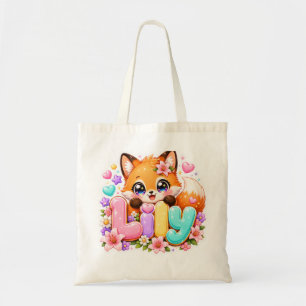 Bolsa Tote Linda Lily Raposa Nome Pastel Rosa Floral Madeira