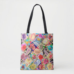 Bolsa Tote Linda mão desenhada para jardim Floral com bo