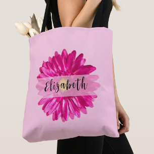 Bolsa Tote Linda Margarida Rosa Personalizada Nome e Monogram