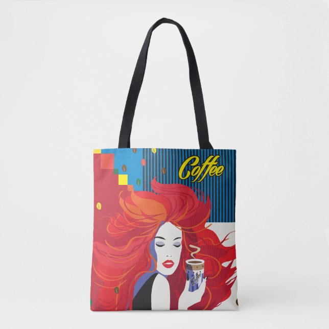 Bolsa Tote "Linda moça com copa de café" Pop Art (Frente)