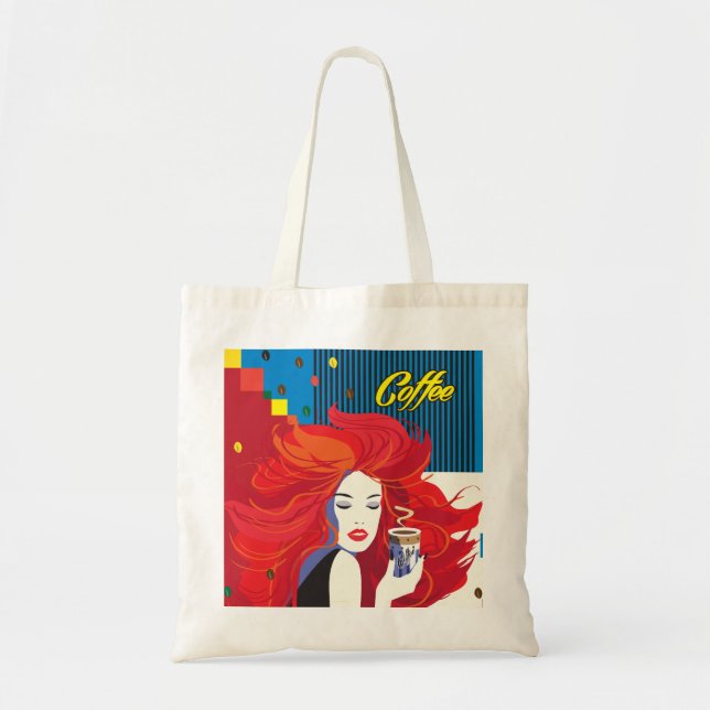 Bolsa Tote "Linda moça com copa de café" Pop Art (Frente)