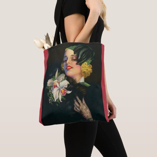 Bolsa Tote linda mulher com orquídeas (Close Up)