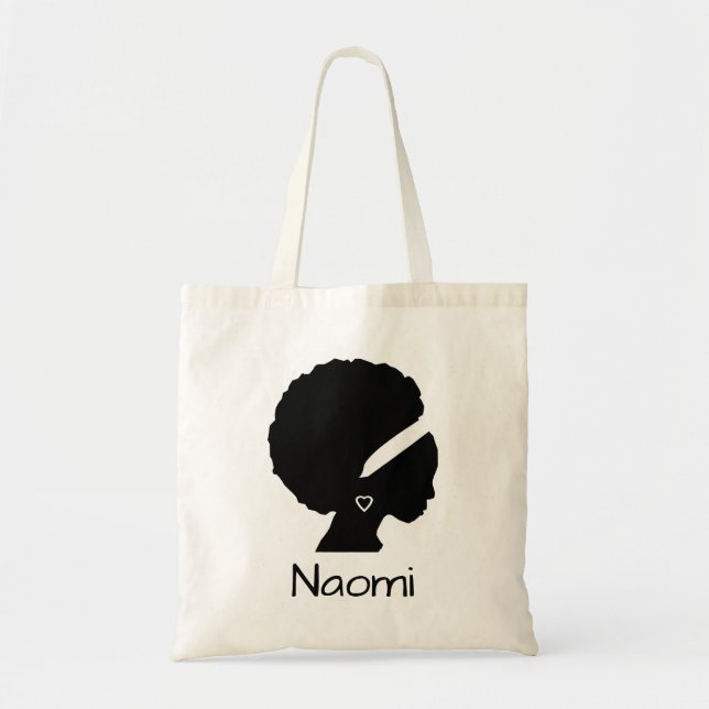 Bolsa Tote Linda Mulher Núbia com Afro Silhouette (Frente)