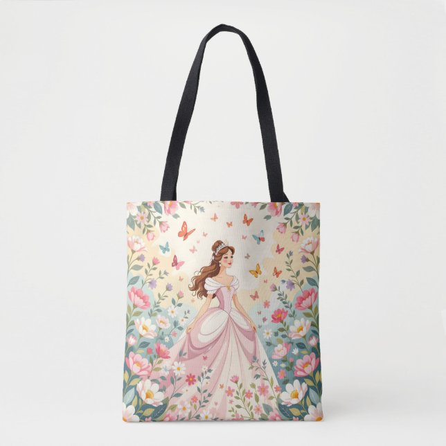 Bolsa Tote Linda princesa com borboletas (Frente)