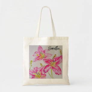 Bolsa Tote Linda Sacola de Arte em Aquarela Lírio Rosa