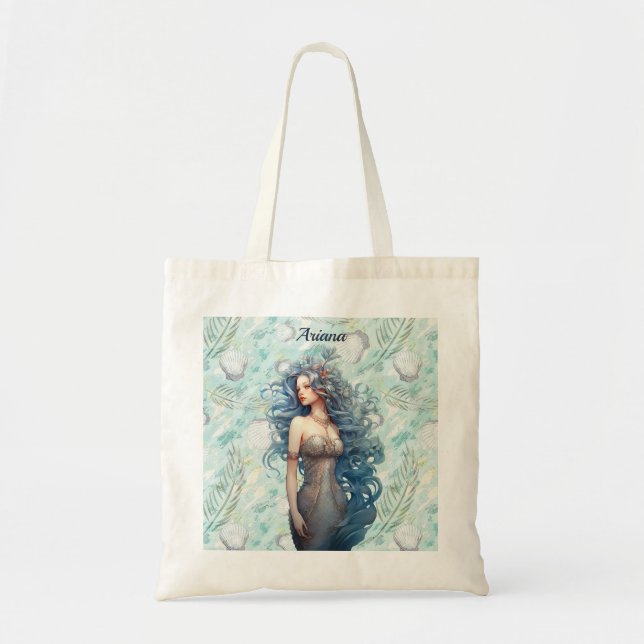 Bolsa Tote Linda Sereia de Cabelo Azul (Frente)