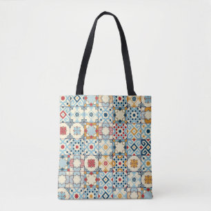 Bolsa Tote Linda tela de padrão branco colorido marroquino,