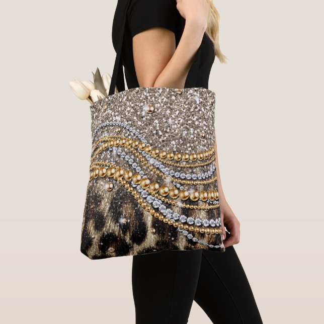 Bolsa Tote Linda Trendência Leopard Faux Impressão Animal (Close Up)
