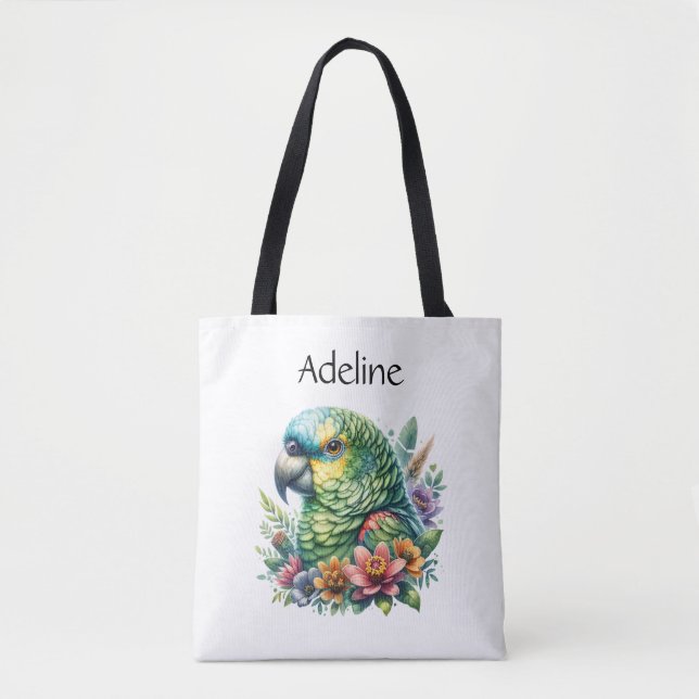 Bolsa Tote Linda Watercolor Amazon Parrot Personalizada (Frente)