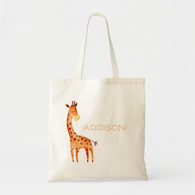 Bolsa Tote Linda Watercolor Giraffe Animal Personalizado (Frente)