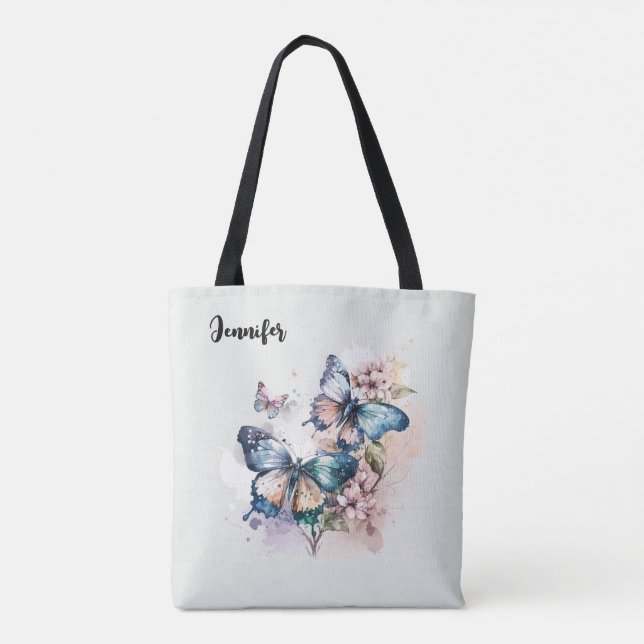 Bolsa Tote Lindas borboletas e flores (Verso)