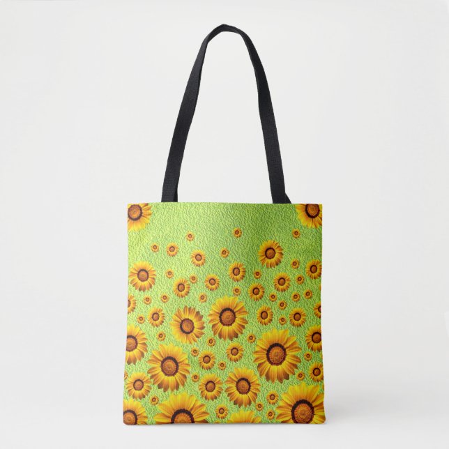 Bolsa Tote Lindas flores amarelas em verde-abstrato (Frente)