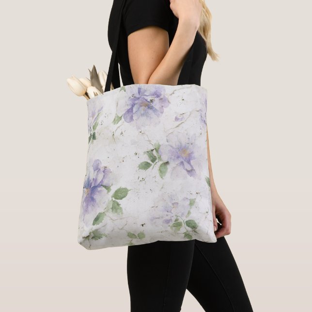 Bolsa Tote Lindas Flores de Lavanda Roxa (Close Up)