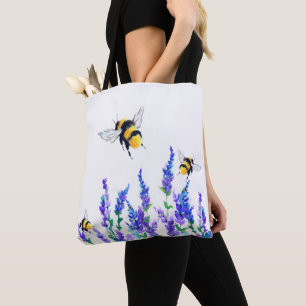 Bolsa Tote Lindas flores de primavera e abelhas voando - Dese