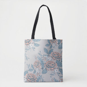 Bolsa Tote Lindas flores. ornamentos monocromáticos. Pat sem