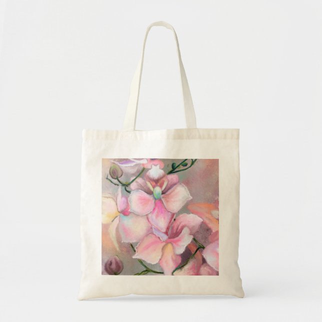 Bolsa Tote Lindas Flores Orquídeas Rosa - Pintura Original (Frente)