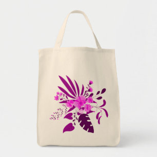 Bolsa Tote Lindas Flores Tropicais Roxas