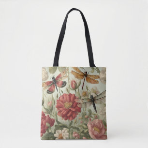 Bolsa Tote Lindas Flores Vintage e Dragonflies