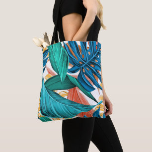 Bolsa Tote Lindas Folhas Multicolores e Folhas de Palma