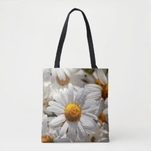 Bolsa Tote Lindas margaridas grandes com gotas d'água